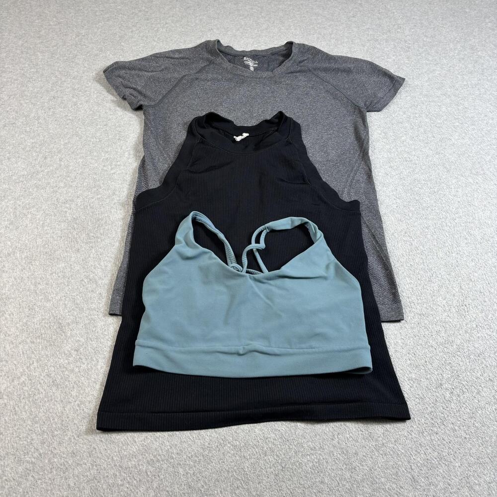 Athleta Shirt Tank Bra Womens Large Lot x 3 Gray Black Blue Seamless Hiking Gym